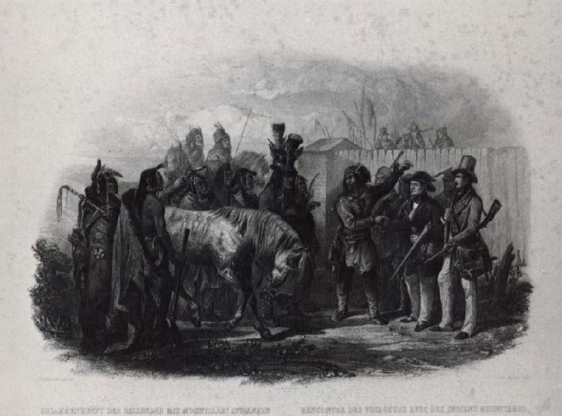 Karl Bodmer The Travelers meeting with Minnetarree indians near fort clark oil painting picture